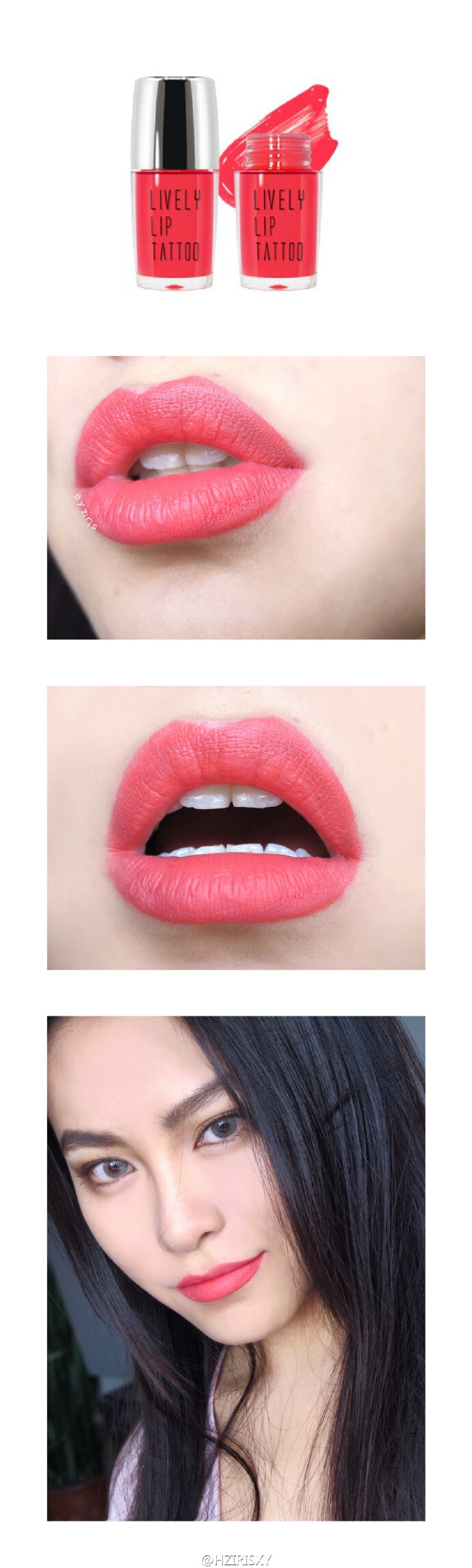 #唇膏试色#bbia旗下 Eglips LIVELY LIP TATTOO 哑光唇釉 唇漆 5色全试色完全不脱，不沾杯，干透后纯哑光质地，前两色有点挑皮，最后一支5号色就是卷发教程里那支你们一直问的，这次试色我越看自己越像越南人产品来自@apinkbaby