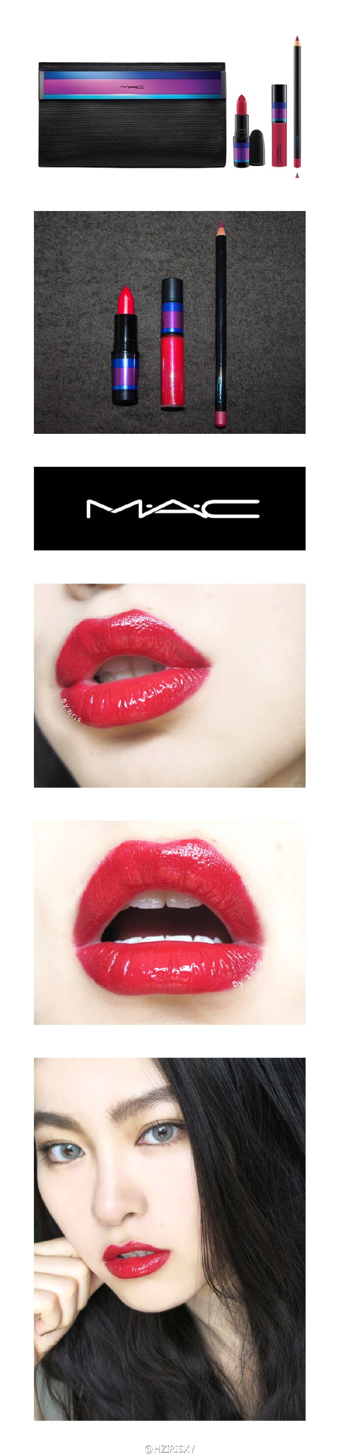 #唇膏试色# mac2015圣诞限量套装red lip bag试色分别是:唇膏: Pretty Irresistible唇笔：Beet唇彩：A Favourite Flame 以及三个产品叠加从来没想过第一支喜欢的玫红色竟然是支唇线笔，唇膏超艳丽显白，附送的化妆包也超级好看...展开全文c