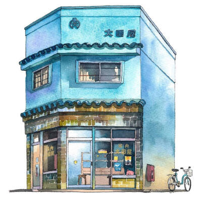 日本动画师Mateusz Urbanowicz用水彩描绘的东京街头~
