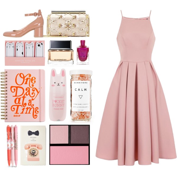 A fashion look from August 2016 featuring fit flare dress, mary jane pumps and over the shoulder purse. Browse and shop related looks.