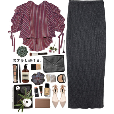 A fashion look from September 2016 featuring purple top, gray skirt and zara shoes. Browse and shop related looks.