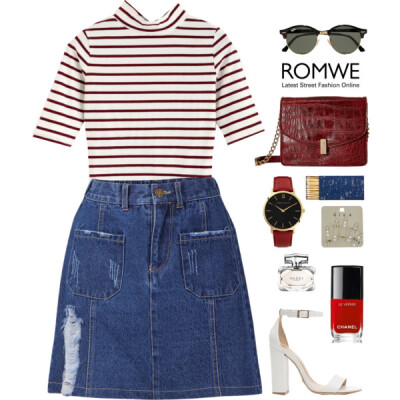 Set || Burgundy Striped High Neck T-shirt by ROMWE Date || September 1, 2016 Song || Hall Of Fame by The Script http://www.romwe.com/Burgundy-Striped-High-Neck-T-shirt-p-186425-cat-669.html?utm_source…