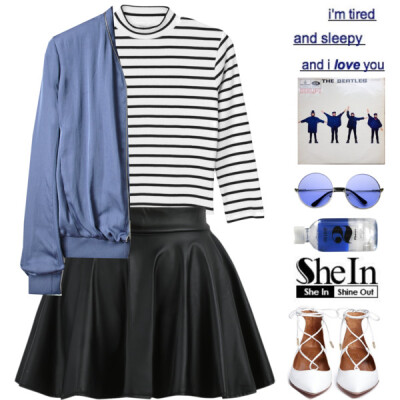 Set || Black Elastic Waist Flare PU Leather Skirt by SheIn Date || September 2, 2016 Song || Woo by Rihanna I really like how the blue stands out in that bomber jacket ! Hope you like it too !! http:…