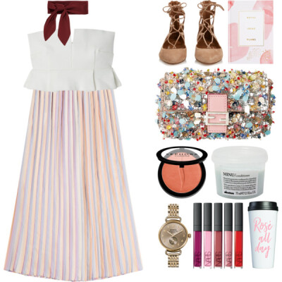 A fashion look from September 2016 featuring striped midi skirt, lace up shoes and buckle watches. Browse and shop related looks.