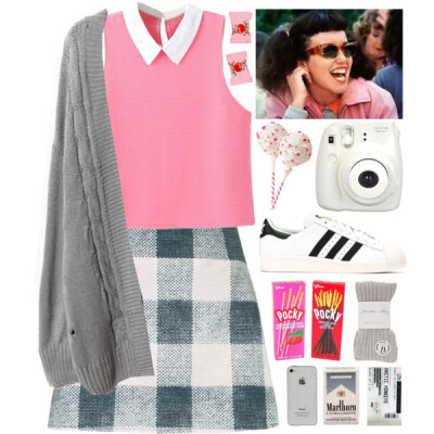 #grease #clean #organized #skirt #plaid #cardigan #blouse #fillers #food #gemmonkey #pocky #iphone #polaroid #background