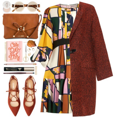 A fashion look from September 2016 featuring retro dresses, women's plus size coats and lace up flats. Browse and shop related looks.