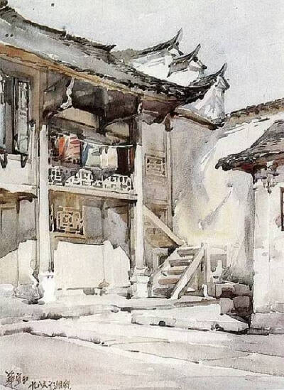 建筑学教授华宜玉的建筑水彩画