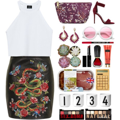 A fashion look from September 2016 featuring white crop top, mini skirt and high heeled footwear. Browse and shop related looks.