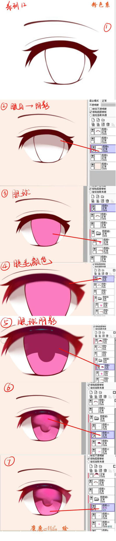 【眼睛教程系列12】——粉色系眼睛更新点击展开，查看完整图片