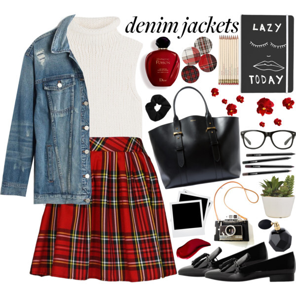 #jeanjaskects #jean #denim #denimjackets #DenimStyle #falltrend #falloutfit #fallfashion #Fall #falltrends #fallstyle #layers #summertofall #StreetStyle #streetstyle #loafers #tasselloafers #mango #red #plaid #school @polyvore-editorial @polyvore