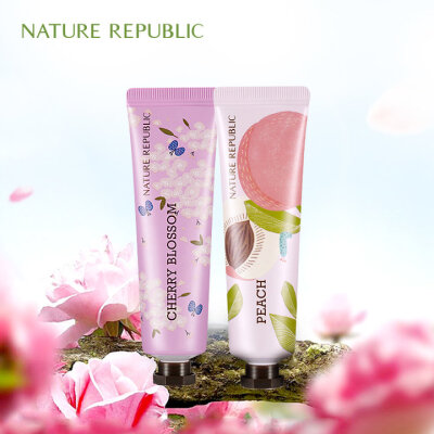 Nature Republic·樱花水蜜桃护手霜*2支装 没有水嫩的双手，怎么当女神！在投入大量精力在面部护理时，也不要忘了手部的保养。这套护手霜是女生最爱的樱花和水蜜桃味道，香香的闻起来很舒服。