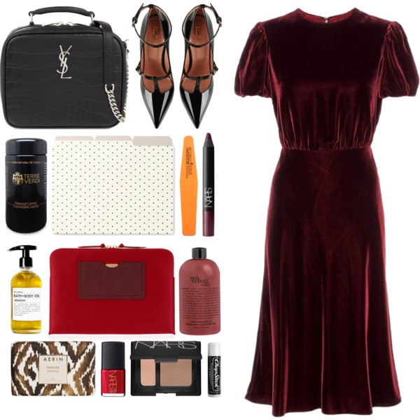 A fashion look from October 2016 featuring brown dress, high heel shoes and monogrammed purses. Browse and shop related looks.