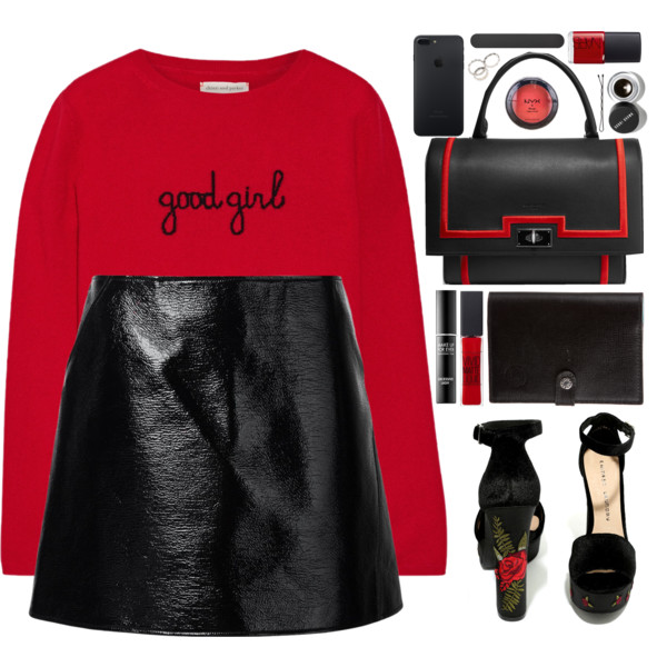 A fashion look from October 2016 featuring cashmere sweater, short skirts and black shoes. Browse and shop related looks.