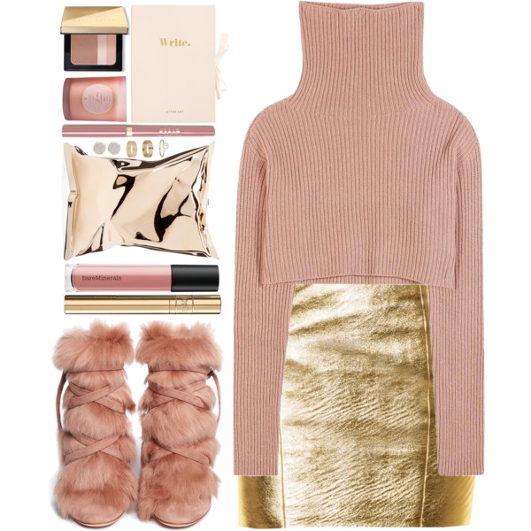 A fashion look from October 2016 featuring pink cropped sweater, leather mini skirt and pull on shoes. Browse and shop related looks.