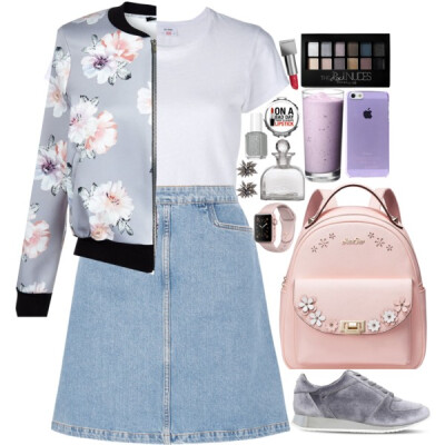 A fashion look from October 2016 featuring cotton shirts, floral bomber jacket and mini skirt. Browse and shop related looks.