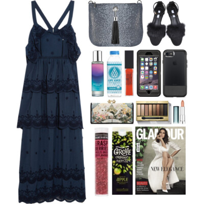 A fashion look from November 2016 featuring off shoulder dress, low heel shoes and navy purse. Browse and shop related looks.