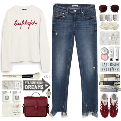 A fashion look from November 2016 featuring white sweater, skinny leg jeans and adidas. Browse and shop related looks.