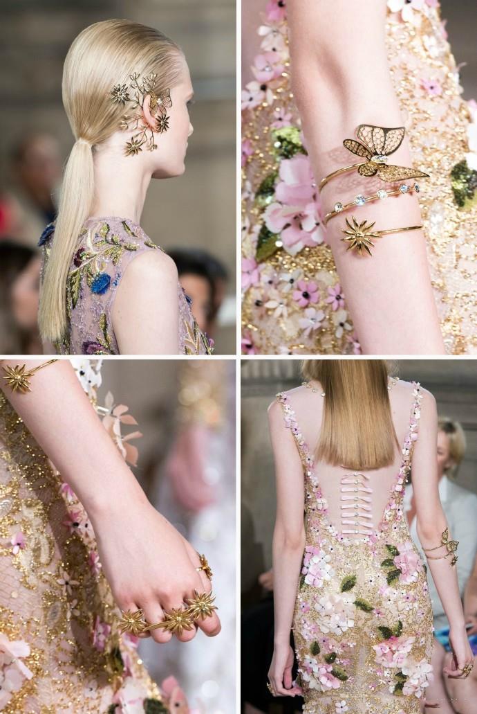 Detail｜Georges Hobeika 2016秋冬高级定制秀场上的细节之美。精致的花朵和生动的蝴蝶，缠绕在耳边和指间……演绎梦幻唯美的花园系列，美fly~ ~