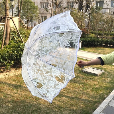 经典白色印蕾丝个性三折叠女生波浪边塑料透明公主可爱心美仙雨伞