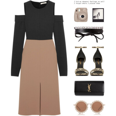 A fashion look from November 2016 featuring pocket dress, square heel sandals and yves saint laurent purses. Browse and shop related looks.