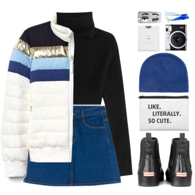 #pufferjacket #winter #turtleneck #denim #denimskirt #coat #jacket #rainboots #wellies #hunter #beanie #cashmere #blue #clean #organized #acnestudios #simple