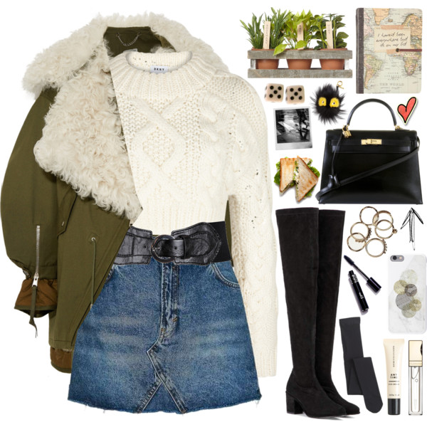 #personalstyle #fallstyle #fallsweaters #fall2016 #fallfashion #falloutfit #sweaterweather #fur #armyjacket #militarychic #denimskirt #oversized #hermes #edgy #cool #chic Thank you @polyvore-editorial @polyvore for 1st place in your contest!! That's such a honor!!! ♥♥♥