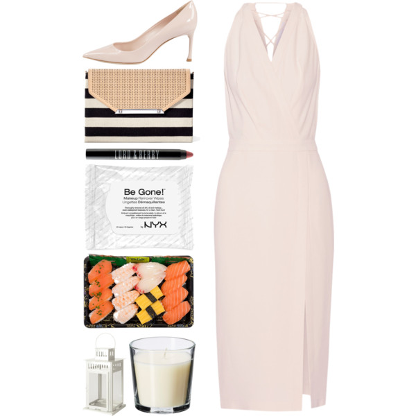 A fashion look from November 2016 featuring pink crepe dress, pointed toe high heel pumps and envelope clutch bag. Browse and shop related looks.