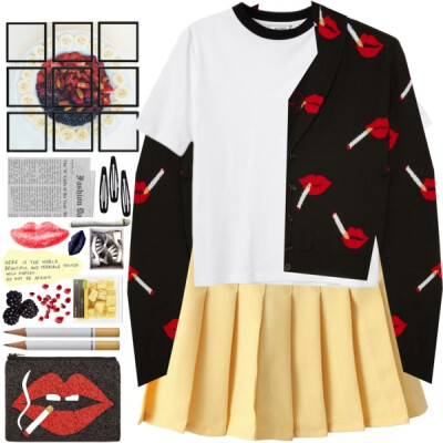 A fashion look from November 2016 featuring white cotton t shirts, double layer top and high rise skirts. Browse and shop related looks.