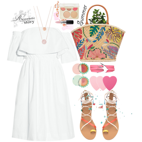 A fashion look from July 2016 featuring short white dresses, flat shoes and tory burch tote. Browse and shop related looks.