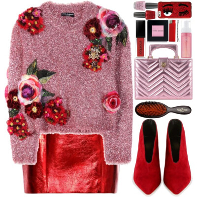 A fashion look from November 2016 featuring purple sweater, red skirt and high heel ankle boots. Browse and shop related looks.