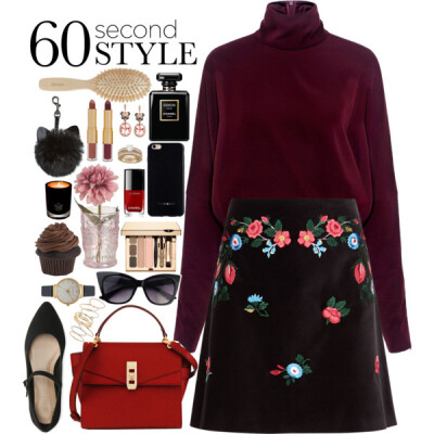 A fashion look from November 2016 featuring long oversized sweaters, embroidered skirt and pointed toe ballet flats. Browse and shop related looks.