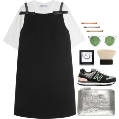 A fashion look from July 2016 featuring little black shift dress, over sized t shirt and leather trainers. Browse and shop related looks.