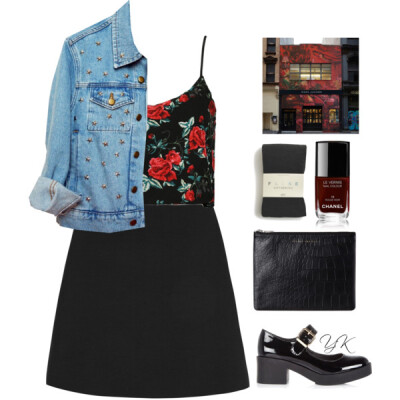 #Chanel #black #red #jeans #denim #flowers #print #casual #grange #school #modern #tumblr #style