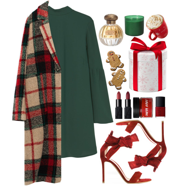 A fashion look from December 2016 featuring green dress, suede shoes and perfume fragrance. Browse and shop related looks.