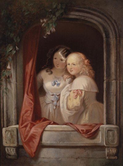 《两位年轻女士在窗口》（英文：Two Young Ladies at the Window） 是奥地利艺术家『Elisabeth Modell』 于1852年 所作。