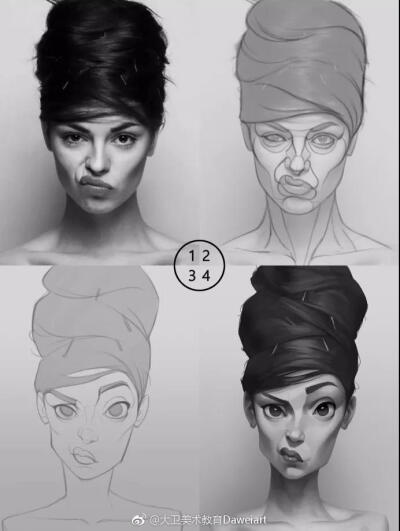 -miji lee-
来自韩国的插画师，以写实的照片为素材
通过自己的手段加上笔触，瞬间变成美漫风的头像
人物特点鲜明，夸大特征，是一组特别好的参考素材 ​