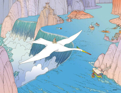 法国作家、漫画家 Jean Giraud（Moebius） 绘画作品一组 \ www.moebius.fr ​​​​\ Moebius笔下奇幻的场景和丰富迷人的视觉想像力，使得漫画界之外的许多艺术相关人士也纷纷注意到他的作品。 ​​​