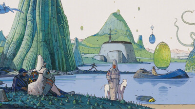 法国作家、漫画家 Jean Giraud（Moebius） 绘画作品一组 \ www.moebius.fr ​​​​\ Moebius笔下奇幻的场景和丰富迷人的视觉想像力，使得漫画界之外的许多艺术相关人士也纷纷注意到他的作品。 ​​​