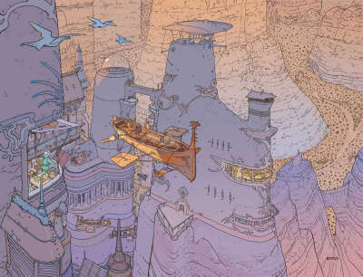 法国作家、漫画家 Jean Giraud（Moebius） 绘画作品一组 \ www.moebius.fr ​​​​\ Moebius笔下奇幻的场景和丰富迷人的视觉想像力，使得漫画界之外的许多艺术相关人士也纷纷注意到他的作品。 ​​​