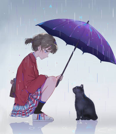 雨中 打伞 动漫 女头 唯美