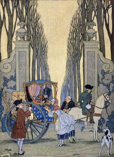 法国20世纪初最伟大的插画家，George Barbier（1882-1932年）为小说《危险关系》绘制的插画。危险暧昧的情事也可以传达得轻松愉快。 ​​​