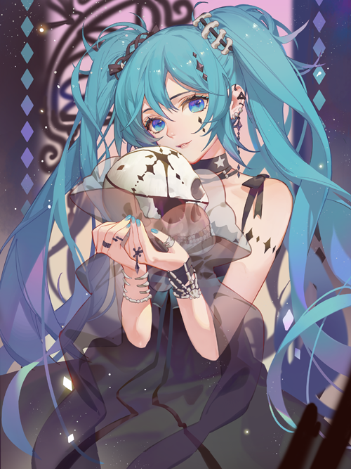 蓝色系初音双马尾动漫头像服装素材绘画素材