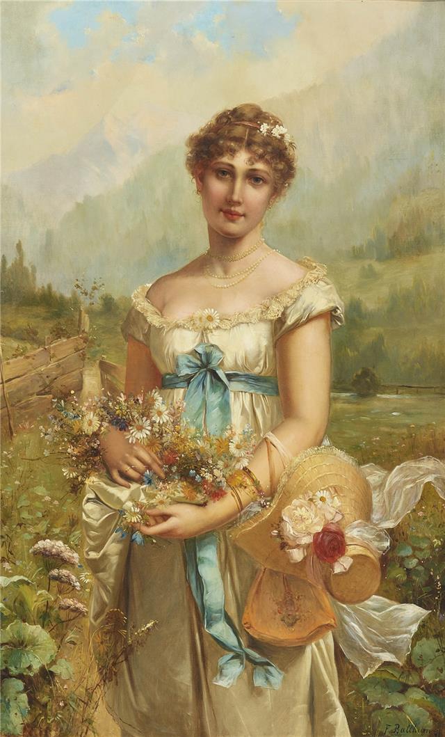 Hans Zatzka ~ Allegory of flora in front alpine landscape