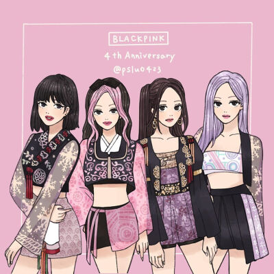 BLACKPINK漫画卡通版 how you like that 四闺女韩服打歌现场