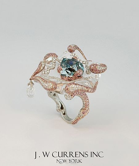 海蓝宝 粉钻 戒指