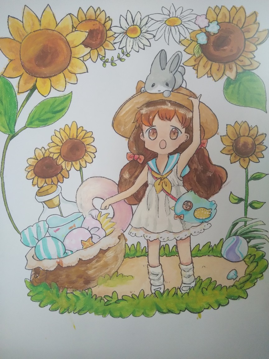 临摹 mokarooru插画师作品 水粉 马克笔 纸张大小:四开 时长:one day