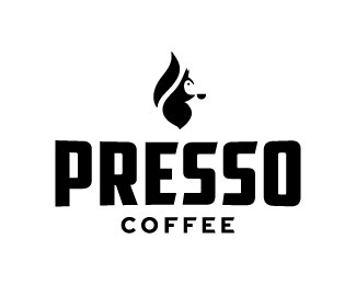 197_presso咖啡馆 logo 咖啡馆logo 黑白色 抽象 松鼠 动物 咖啡店 商标