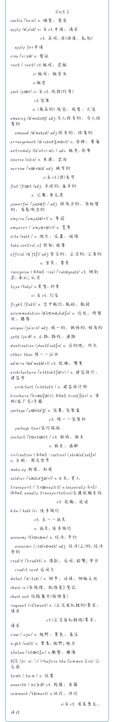 高中英语
新人教版
必修一单词
（按顺序一到五单元）