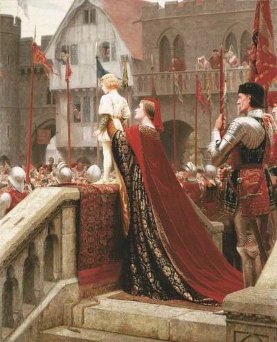 《向一位可能登基为王的小王子及时祝福》(A little prince likely in time to bless a royal throne)
画家：Edmund Blair Leighton (English,1852.9.21~1922.9.1)