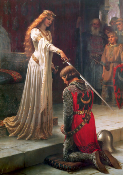 《册封仪式》(The Accolade)
画家：Edmund Blair Leighton (English,1852.9.21~1922.9.1)